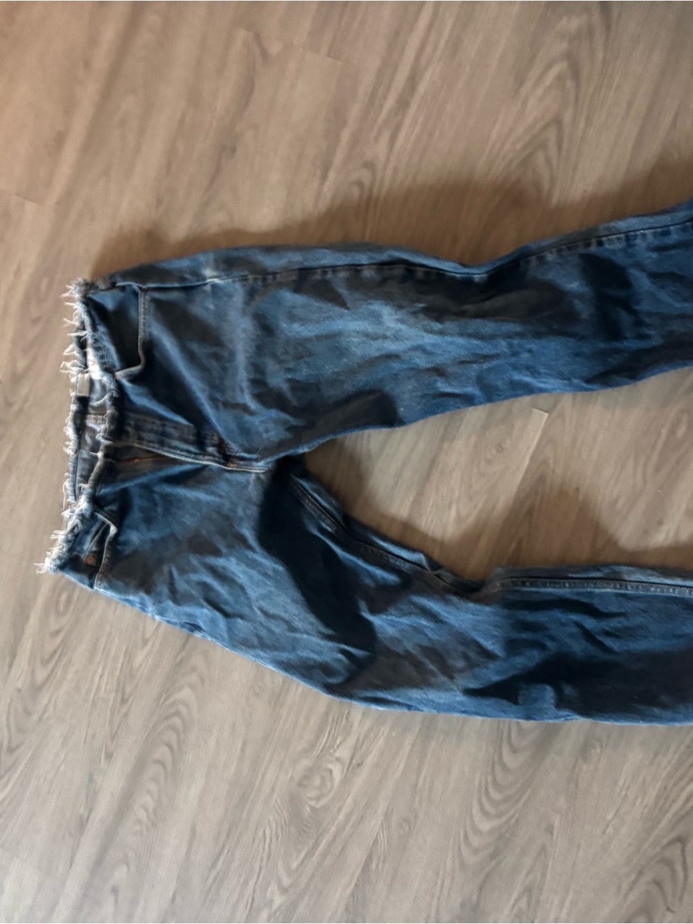 Women's Dark Indigo Boyfriend Jeans with Frayed Waist